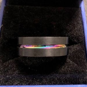 Mens wedding band rainbow